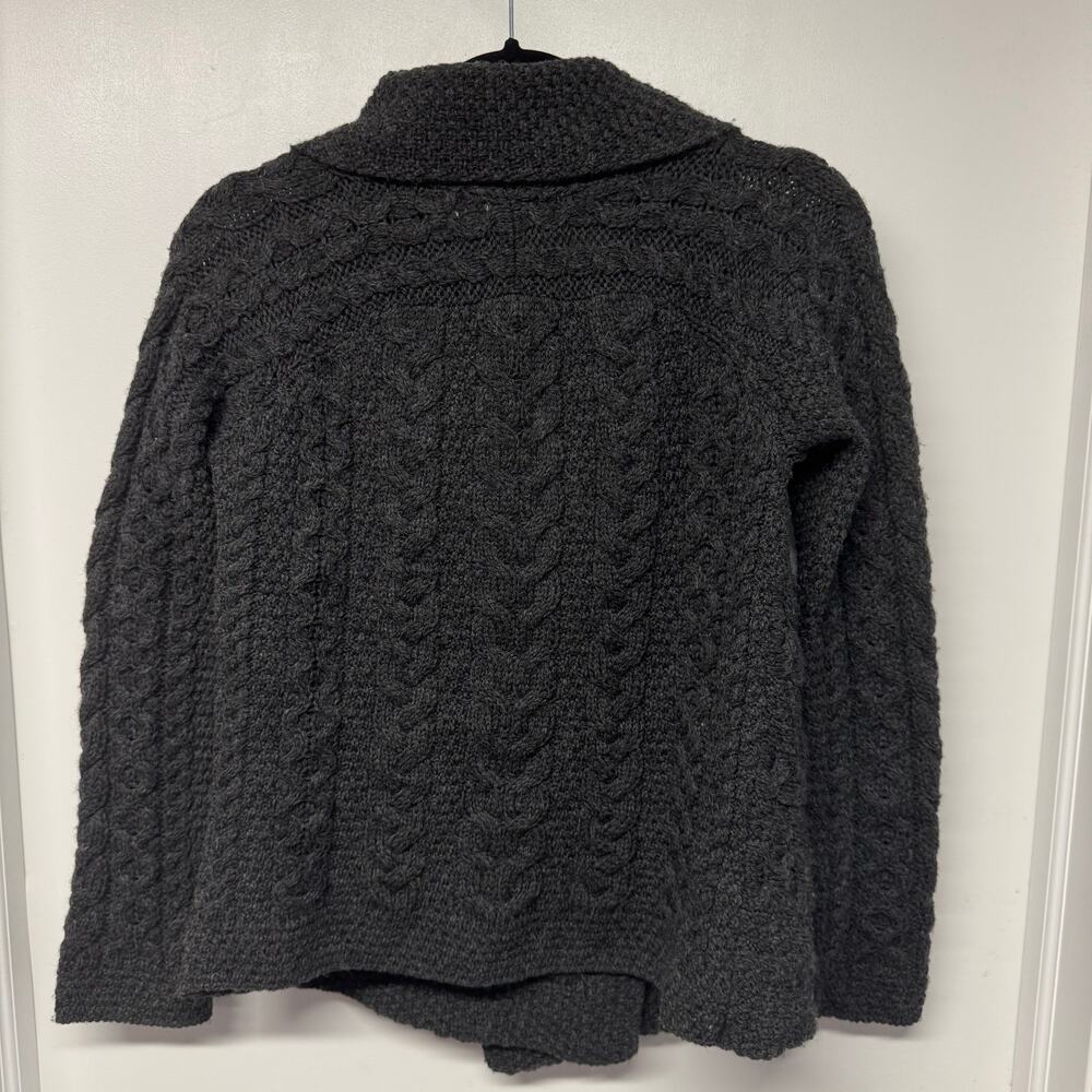 Aran Crafts Gray Thick Cable Knit Cardigan Sweater 100% Irish Wool Size Small - Picture 2 of 8